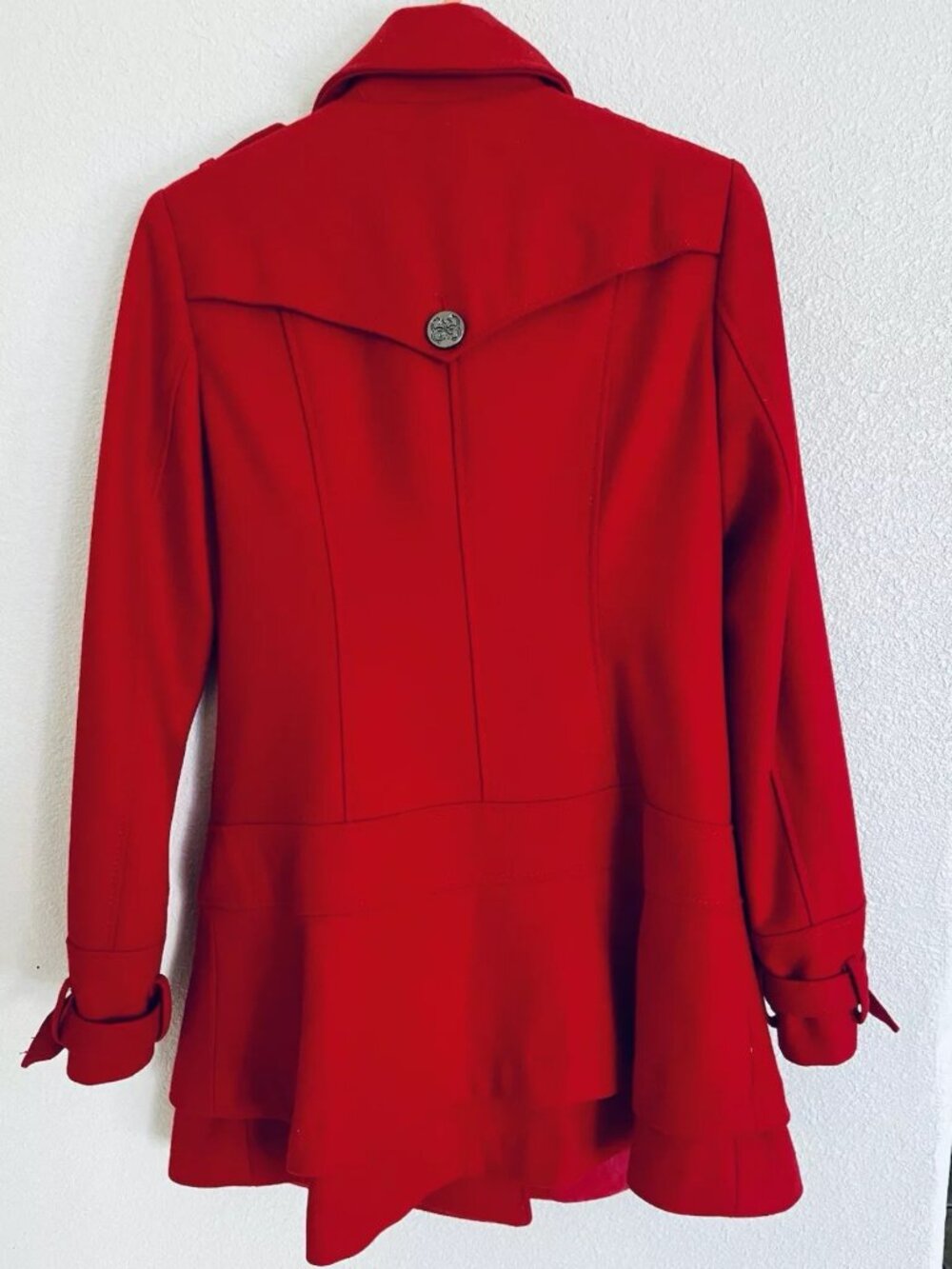 Women's Red Wool Blend Coat – Size Small – Classic Elegant Peacoat - Picture 3 of 7